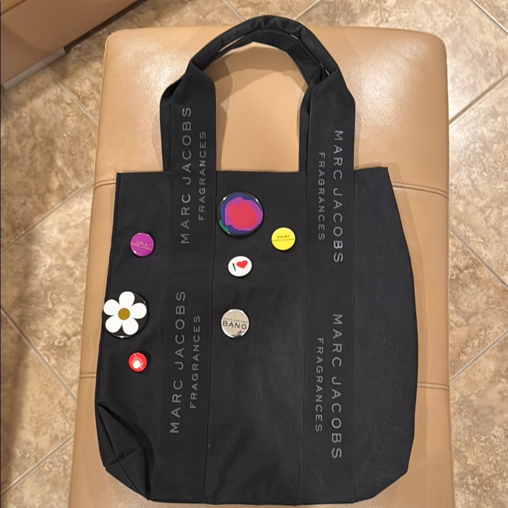 Marc Jacobs Black Tote Bag with Decorative Pins